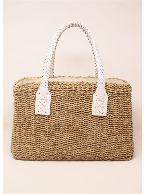 borsa in corda con manici in pelle bianca Laboratorio Capri | 234WHITE